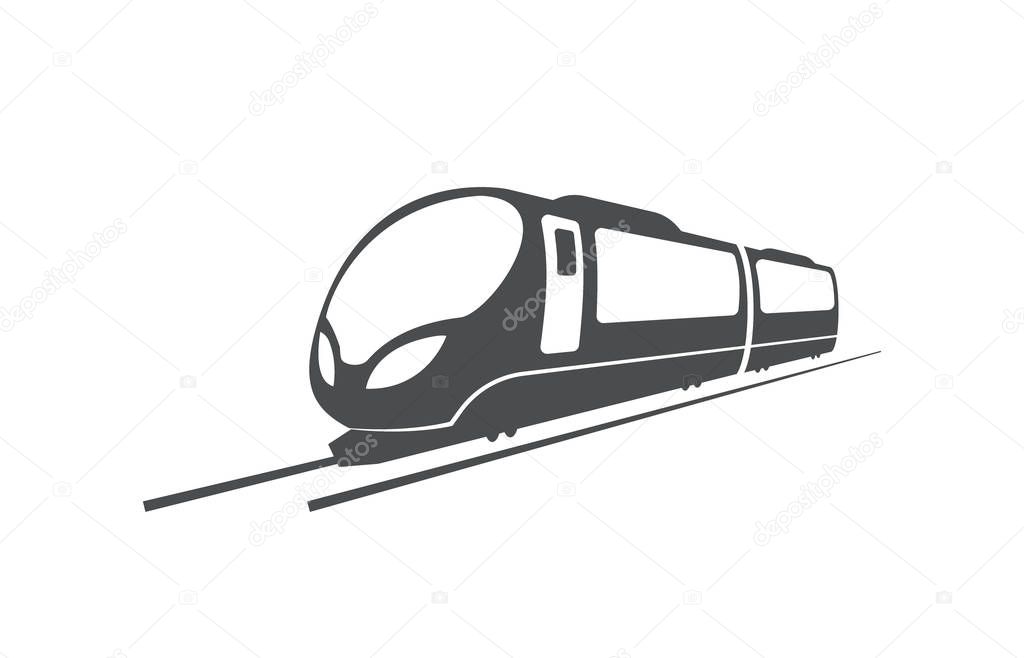 Fast train, locomotive, railway transport symbol isolated on white background.