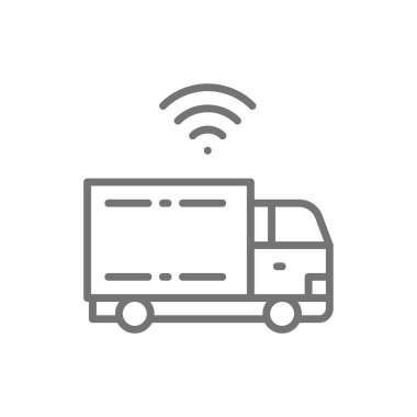 Wi-Fi, akıllı araba, fütüristik otomotiv hattı simgesi ile Kamyon.