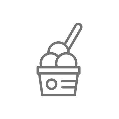 Bardakta dondurma topları, paket çizgi simgesi.