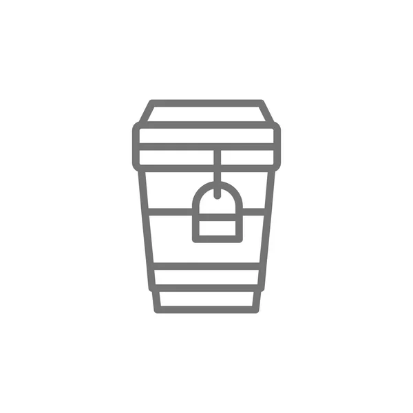 Tea in disposable cardboard cup, takeaway line icon. — Stock Vector