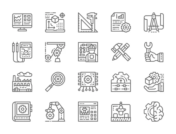 Set of Engineering and Manufacturing Line Icons. Presentation, Tools and more. — Stock Vector