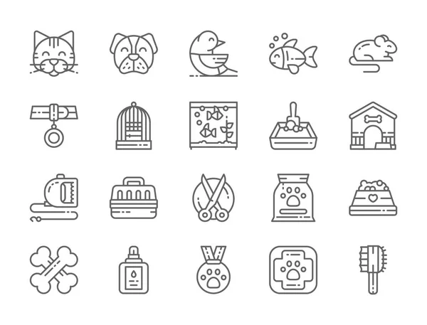 Sada ikon na lince Pet Shop. Kočka, pes, pták, papoušek, ryba, myš a další. — Stockový vektor