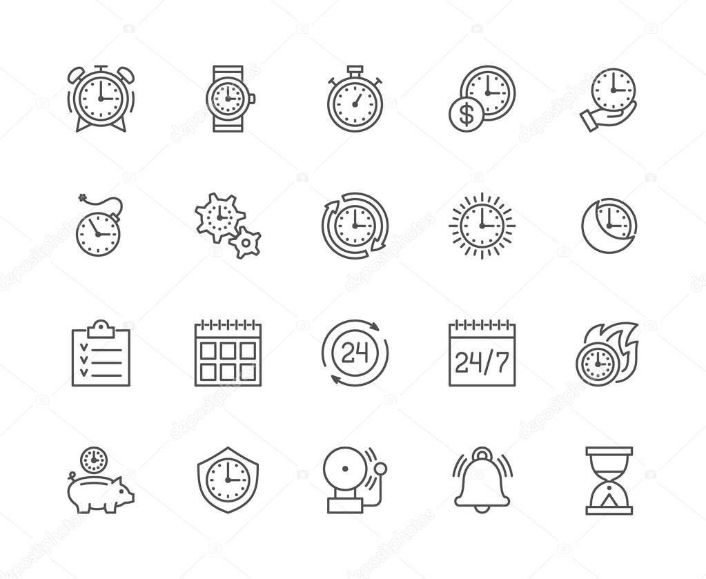 Set of Time Management Line Icons. Calendar, Schedule, Checklist, Timer and more