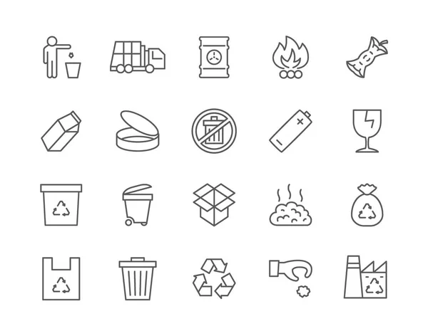 Conjunto de ícones da linha de lixo. Fábrica de Resíduos, Caminhão de Lixo, Recipiente e muito mais . —  Vetores de Stock