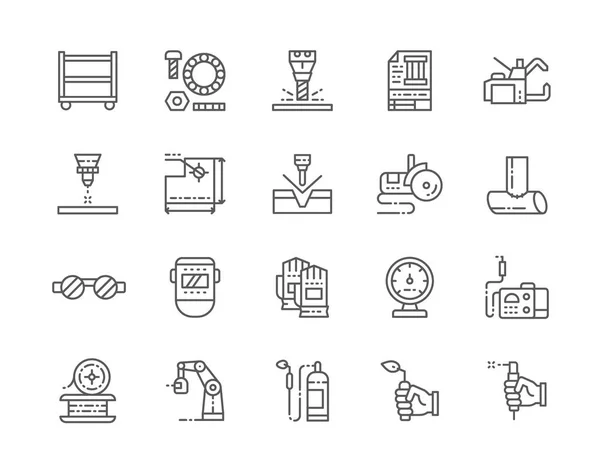 Reihe von Symbolen für Schweißstraßen. Spotmaschine, Unterlegscheiben, Bolzen, Blasbrenner und mehr. — Stockvektor