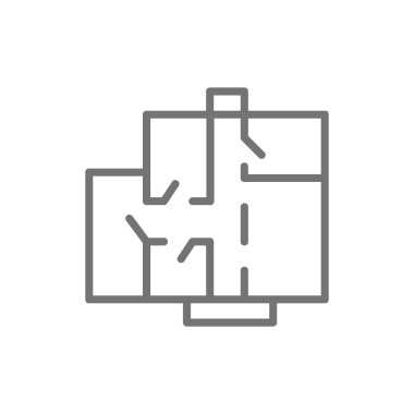 Apartman kat planı, mimari proje hattı simgesi.