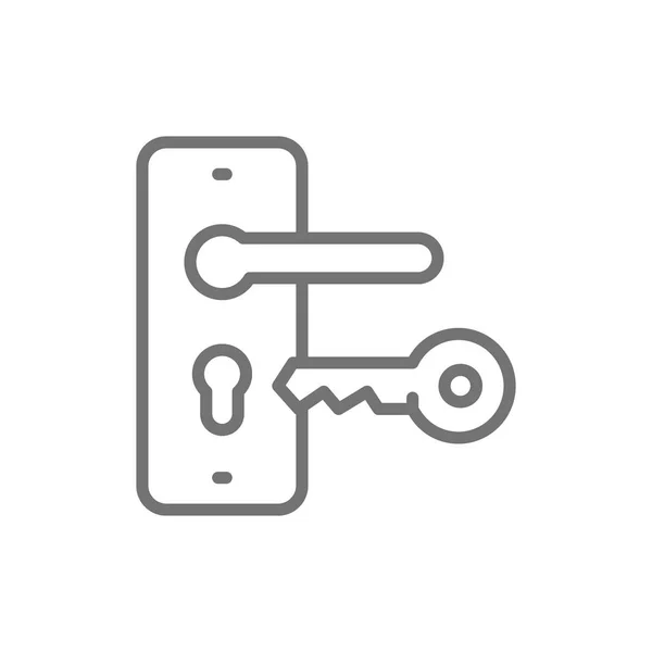 Poignée de porte avec clé, icône de ligne de verrouillage . — Image vectorielle