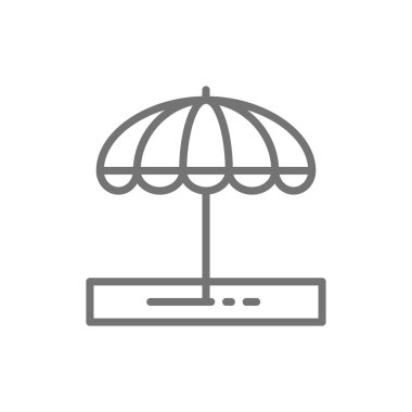 Vektör plaj şemsiyesi, tatil ekipmanları hattı simgesi.