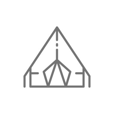 Vektör kamp çadırı, seyahat pavyonu çizgi simgesi.