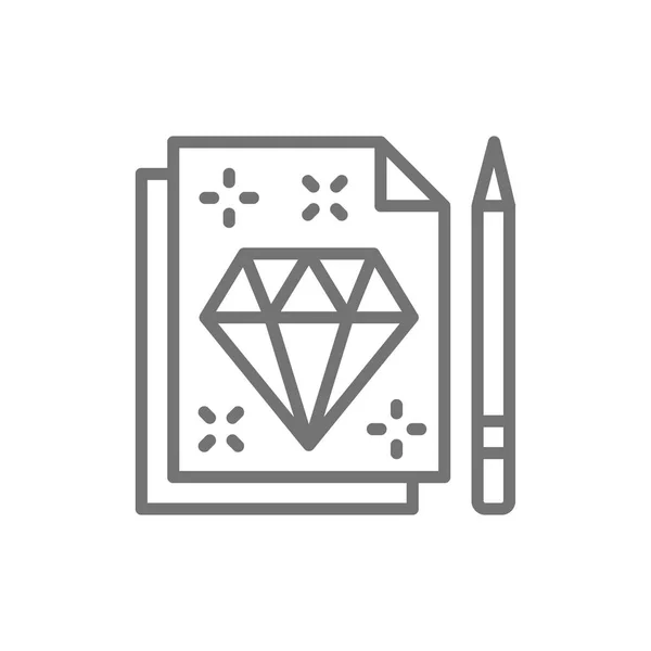 Dibujo de signo de diamante, icono de línea de contrato de estudio de tatuaje . — Vector de stock