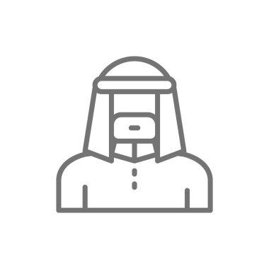 Geleneksel ulusal elbiseli Arap adam, bedevi çizgi simgesi.