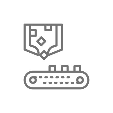 Konveyör bantlı robotik sıralama kolu, metalurji üretim hattı simgesi.