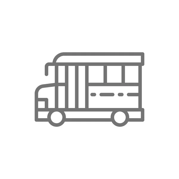 American school bus, education transportation line icon. — Stock Vector