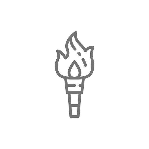 Llama de la antorcha, icono de línea de fuego prehistórico . — Archivo Imágenes Vectoriales