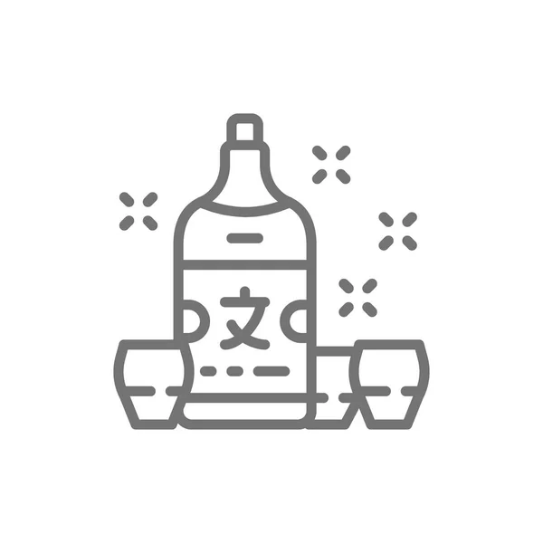 Sake japonés, línea de alcohol icono . — Vector de stock