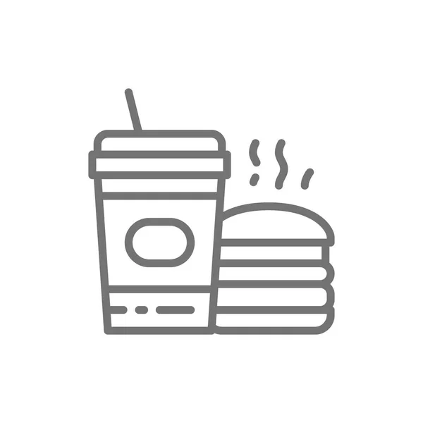 Fast food, comida americana, hambúrguer e refrigerante linha ícone . —  Vetores de Stock