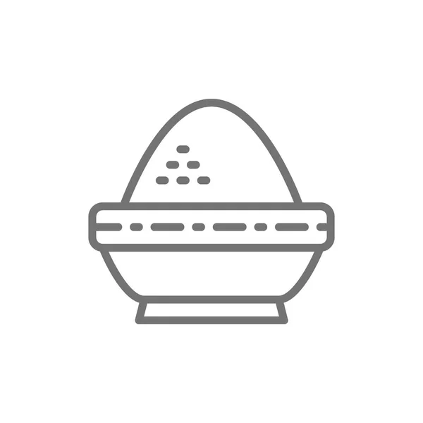 Reis in Schüssel, indische Küche Linie Symbol. — Stockvektor
