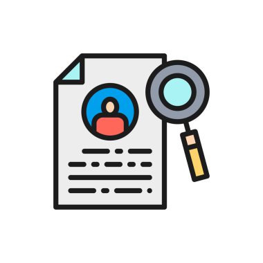 Vektör özgeçmiş, iş arama, istihdam edilebilirlik, çalışan profili düz renk çizgisi simgesi.