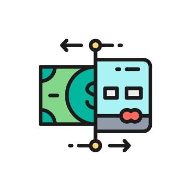 Vektör şarj kartları, banka Atm, nakit dispenseri düz renk çizgisi simgesi.