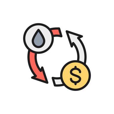 Vektör yağ değişimi, su transferi, düz renk çizgisi simgesi dönüştürmek.