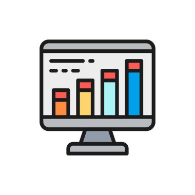 Vektör infografik bilgisayar tarayıcısında, programlama, seo düz renk çizgisi simgesi.