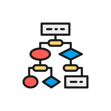 Vektör algoritması, kodlama blok şemaları, api yazılımı düz renk çizgisi simgesi.