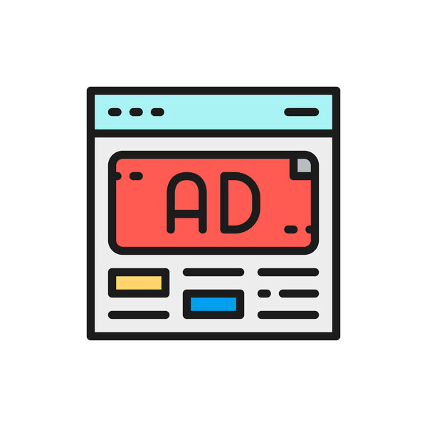 Vector ad, advertisement, media marketing flat color line icon.