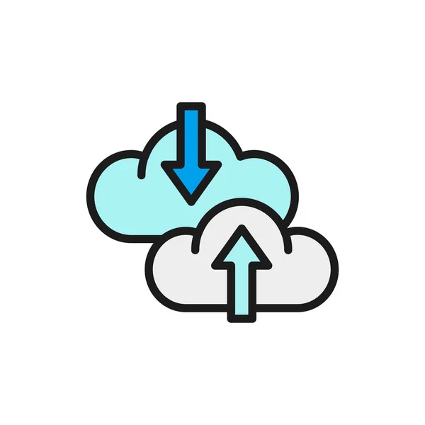 Flecha de nube vectorial, transferencia de datos, descarga, carga de icono de línea de color plano . — Archivo Imágenes Vectoriales