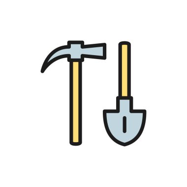 Kürek düz renk simgesi ile madencilik balta.