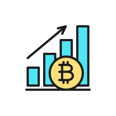 Yukarı grafik, Bitcoin sikke, cryptocurrency düz renk simgesi.