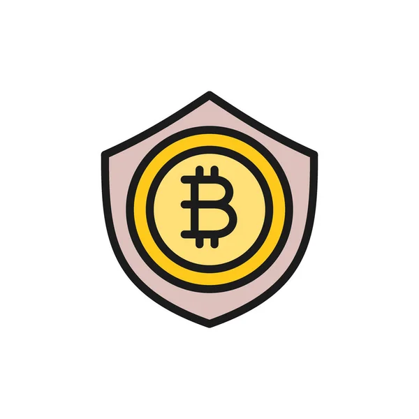 Bitcoin con escudo, protección, blockchain icono de color plano . — Vector de stock