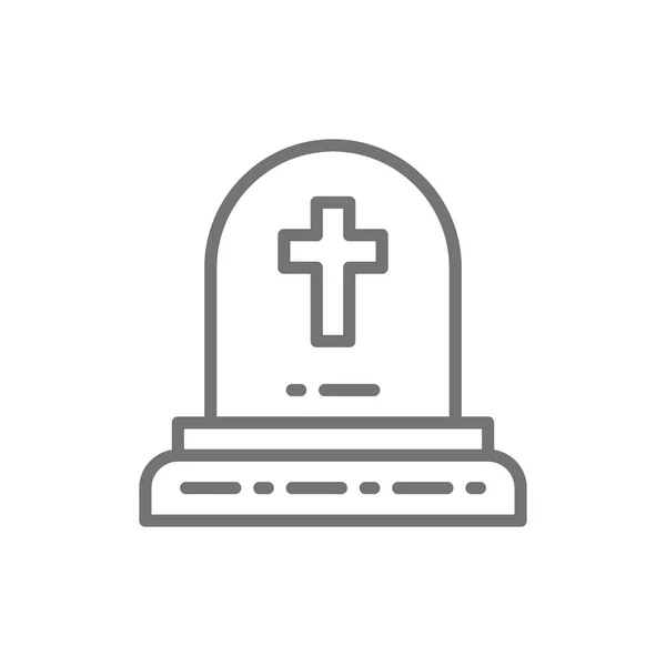 Tombstone with christian cross, grave, gravestones line icon. — Stock Vector
