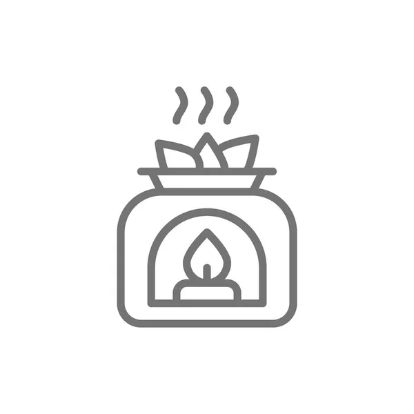 Aromaterapia, lámpara de aroma con icono de línea de aceite esencial . — Vector de stock