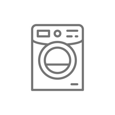 Çamaşır makinesi, çamaşır makinesi hattı simgesi. Beyaz arka planda yalıtılmış