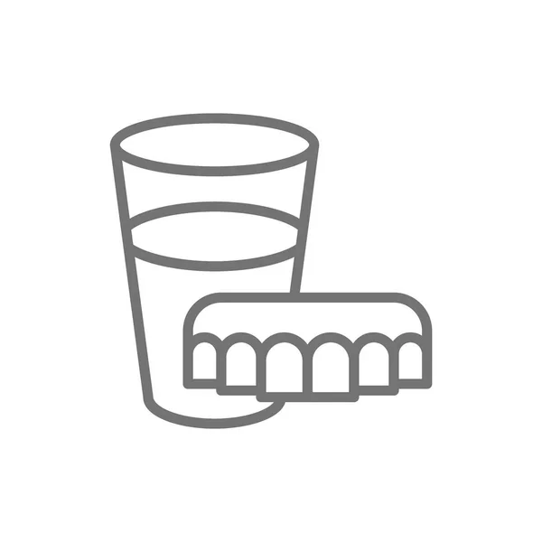 Tandproteser med glas vattenlinje ikon. — Stock vektor