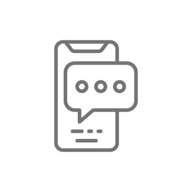 Metin kabarcığı olan telefon, konuşma sohbeti, mesaj satırı simgesi.