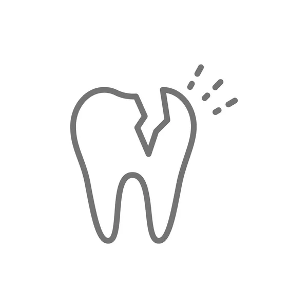 Vetor dente quebrado, ícone de linha problema dental . —  Vetores de Stock