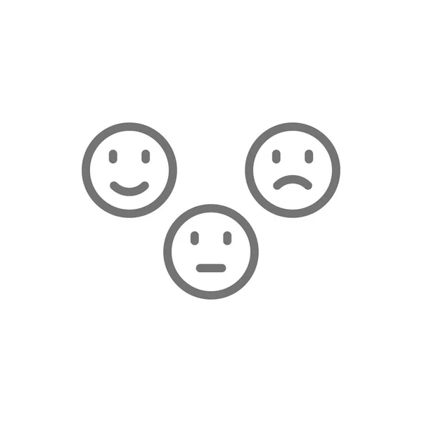 Feedback emoticons, positive, neutral and negative faces line icon. — Stock Vector