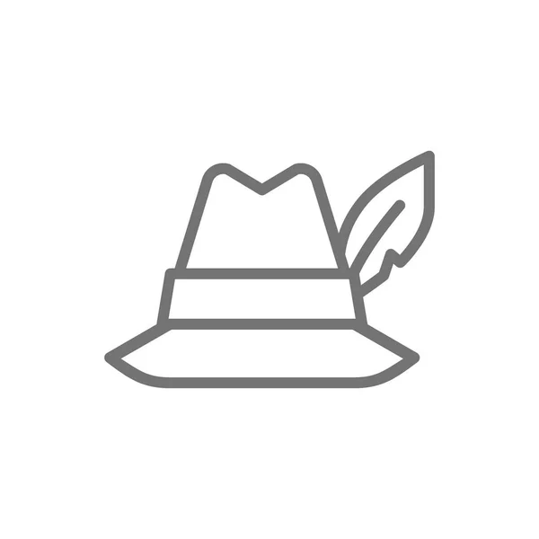 Chapeau avec plume, icône de ligne de coiffure de chasseur . — Image vectorielle