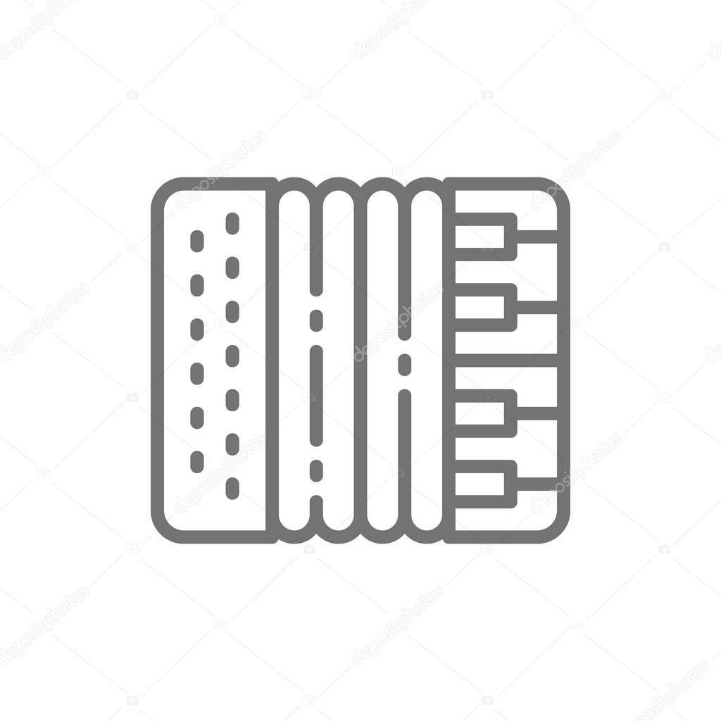 Vector accordion, harmonica, musical instrument line icon.