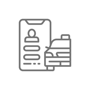 Taksi hizmeti uygulama satırı simgesi. Beyaz arka planda yalıtılmış