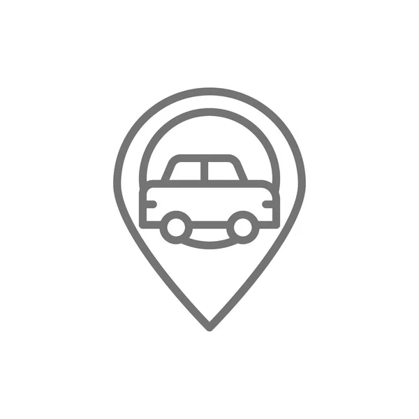 Car location, map pointer with taxi line icon.