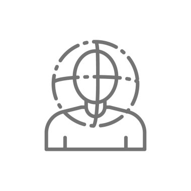 Kişi tarama, yüz doğrulama, 360 derece görünüm satırı simgesi.