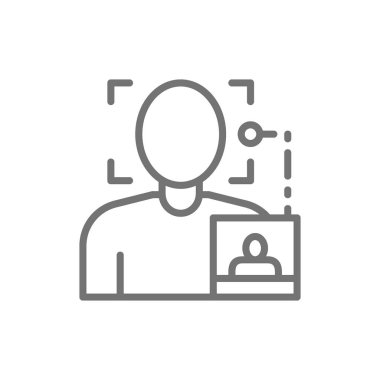 Fotoğrafa göre yüz arama, biyometrik tanımlama çizgisi simgesi.