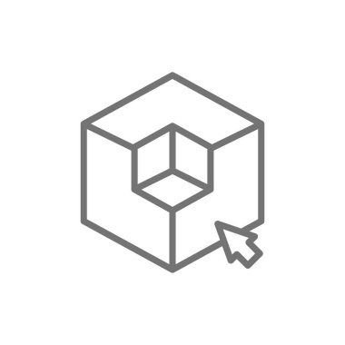 3d modelleme, 3 boyutlu model, küp geometrik şekil çizgi simgesi.