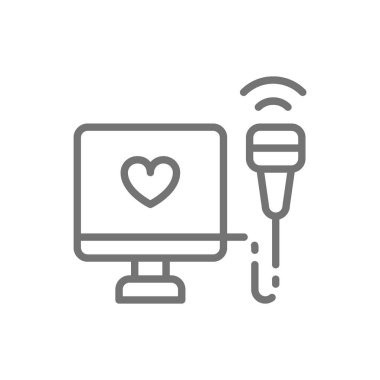 Ekokardiyogram, kalp ultrason hattı simgesi. Beyaz arka planda yalıtılmış