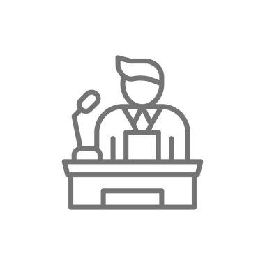 Konuşmacı, podyum konuşma insanlar, konferans sunum konuşma satırı simgesi.