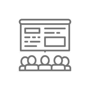 İnsanlar sunuyu etkileşimli beyaz tahta satırı simgesinde izler.