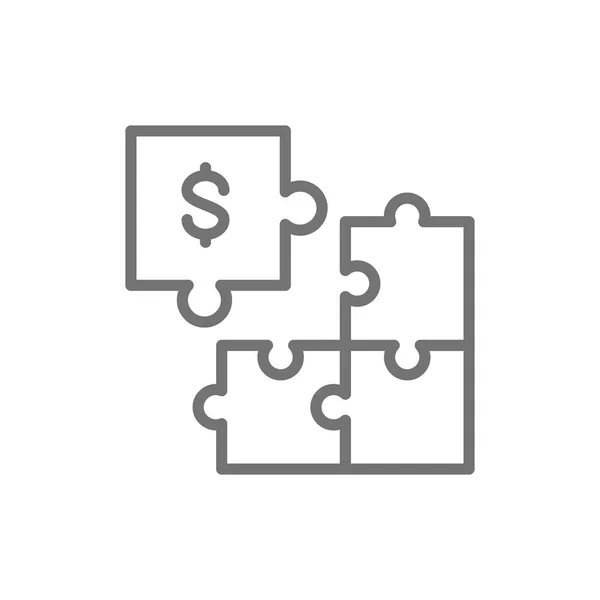 Puzzle money, investment line icon. Isolated on white background — Stock Vector