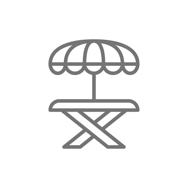 Mesa de picnic callejera con icono de línea de paraguas . — Vector de stock